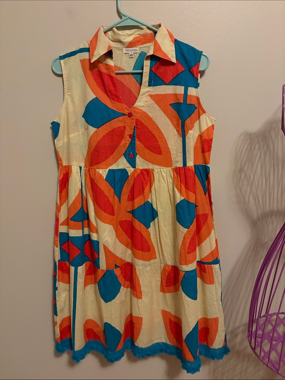 Sleeveless Abstract Floral Tiered Dress in Orange & Teal - Vintage Havana